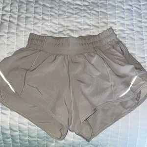 Grey Lululemon hotty hot shorts, size 0 with a 2.5 in inseam. Worn 5 times.